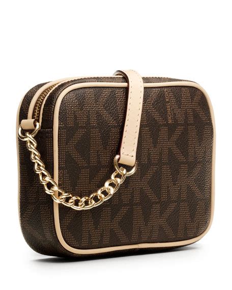 michael michael kors jet set crossbody brown logo monogram